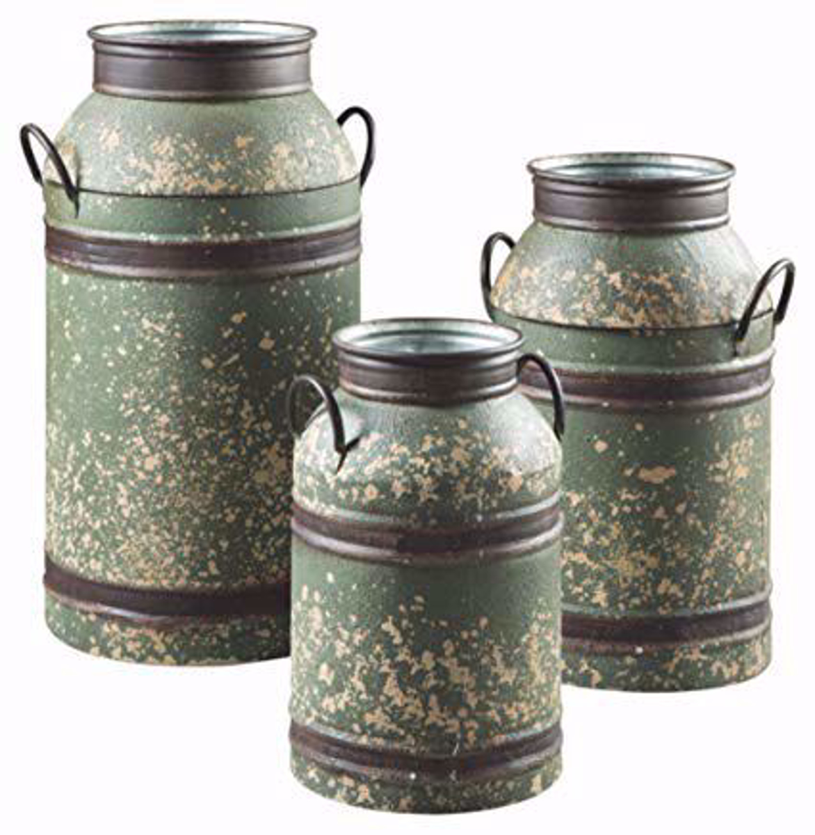 Picture of Elke Milk Can Antiqued Brown and Green Set
