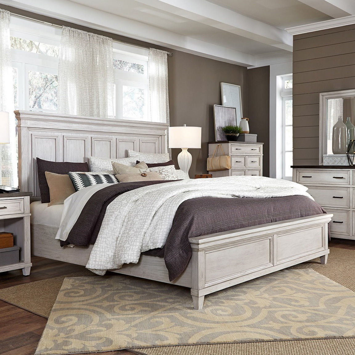 Caraway Aged ivory Queen Panel Bed | Babette's Furniture & Home