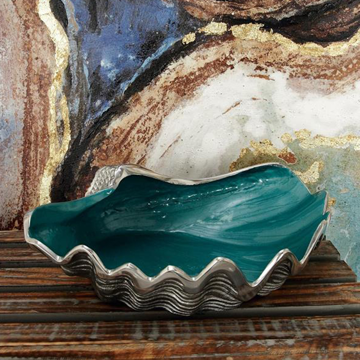 Picture of ALUM/TURQ. GLAZED SHELL BOWL
