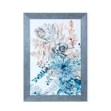 Picture of BLUE FLORAL TEXT FRMD ART
