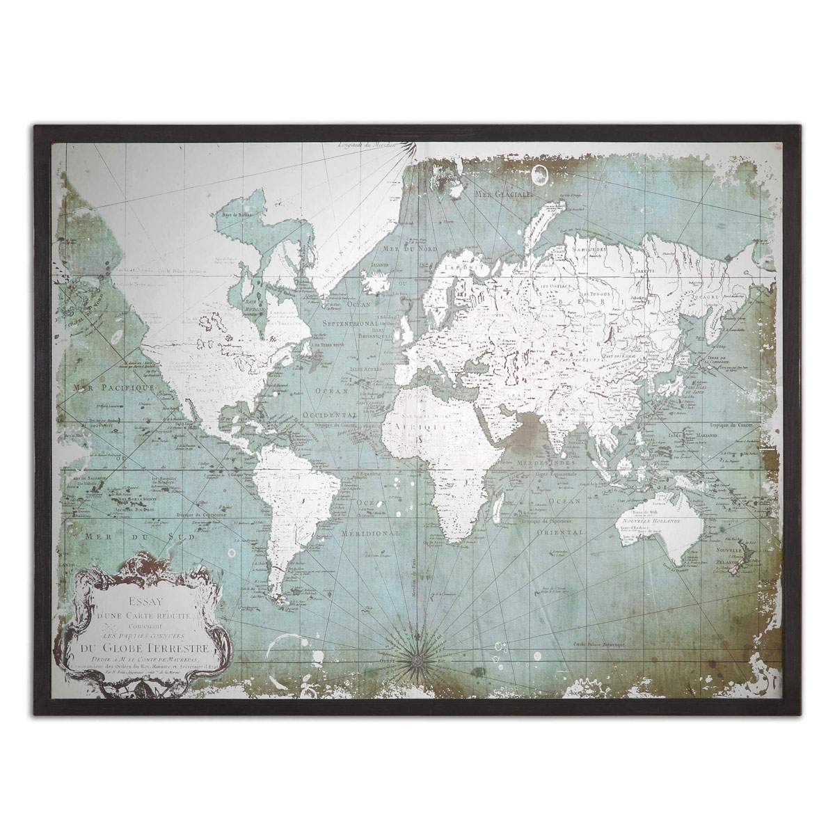 Picture of MIRRORED WORLD WALL MAP FRAMED