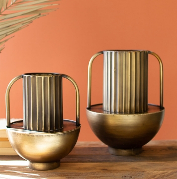 Picture of S/2 METAL ANT BRASS VASES