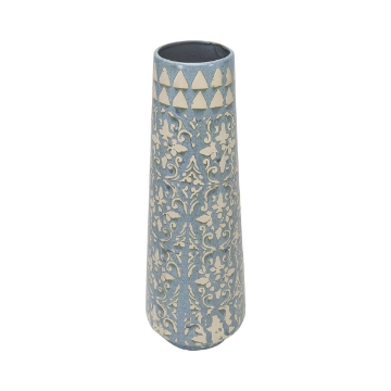 Picture of LIAM BL/CRM FLORAL STMP VASE