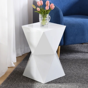 Picture of WHITE GLASS GEO PEDESTAL TABLE