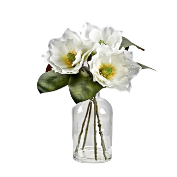 Picture of 14" WHT MAGNOLIAS IN GLS VASE